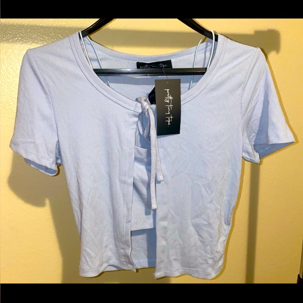 Pretty Tiny Tops 2 Peice Blue Crop Top Bandeau Bralette & Cardigan size S/P